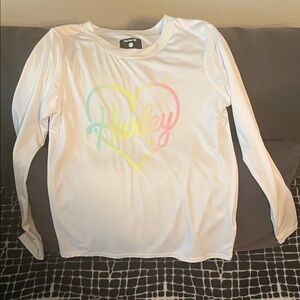 Hurley Kids White Long Sleeve Tee with Pastel Heart